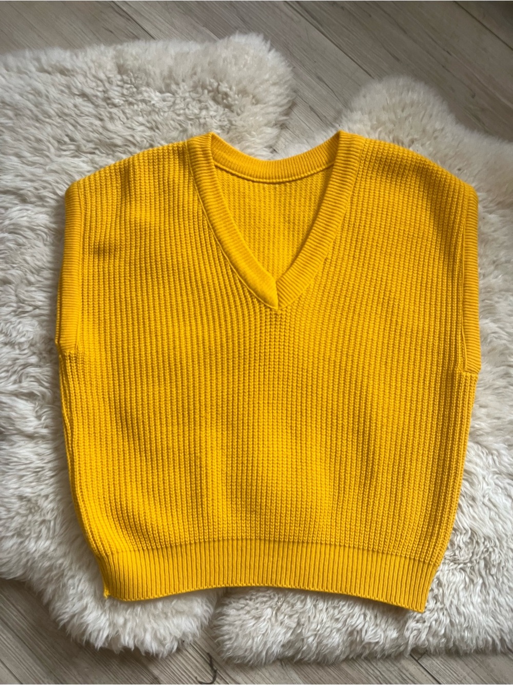 Vintage V-Neck Ribbed Knit Sweater Vest in Mustard Yellow